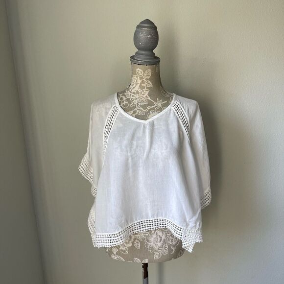 BLE Resort Collection Lightweight Boxy Top With Crochet Lace Trim in White - Picture 1 of 9